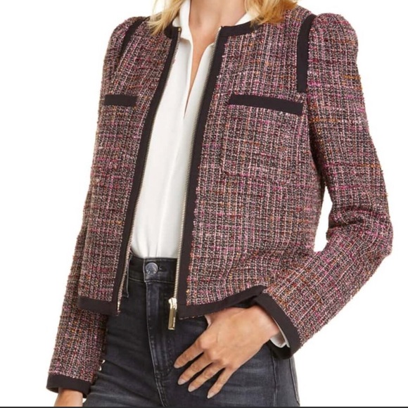 Kate Spade ♠️ puff sleeve zip front tweed jacket